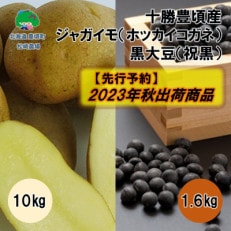 23年秋以降出荷十勝豊頃産 ジャガイモホッカイコガネ10kg・黒大豆1.6kg(祝黒)(421)