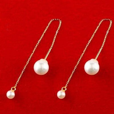 18金 ロングピアス ペア あこや真珠 パールキャッチ 150708500y