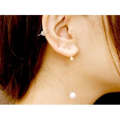 18金 ロングピアス ペア あこや真珠 パールキャッチ 150708500y