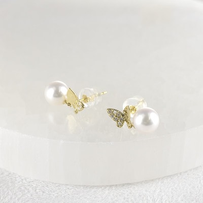 18金 ピアス 蝶 アコヤ真珠 ペア 240709tp201