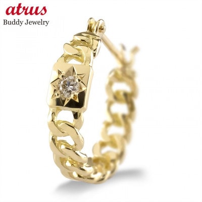 18金フープダイヤモンドピアス(喜平イエローゴールド) 後光留め  片耳用240625201yu