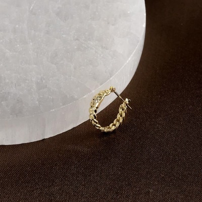 18金フープダイヤモンドピアス(喜平イエローゴールド) 後光留め  片耳用240625201yu