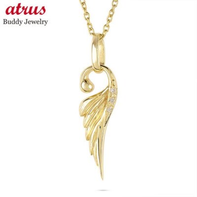 18金 羽根(フェザー) ダイヤモンドペンダントトップネックレス190523100dym-s