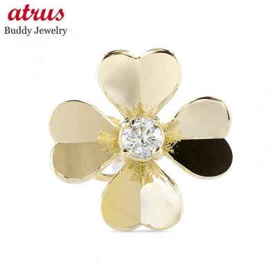 18金 クローバー ダイヤモンド キャッチのいらないピアス(片耳用)250729400dyu