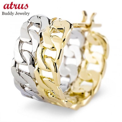 2連喜平フープピアス(幅広) 18金 プラチナ レディース 片耳用 251001201