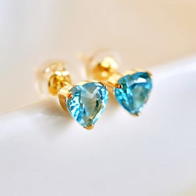 K18 ブルートパーズ ハートシェイプピアス 5mm 一粒石 保証書付 KO-0062