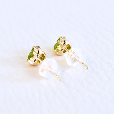 K18  ペリドット ハートシェイプピアス 5mm 一粒石 保証書付 KO-0062