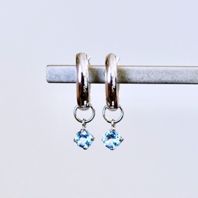 Pt900 プラチナ 2WAY ブルートパーズ フープピアス(直径10mm)保証書付SMK-5249