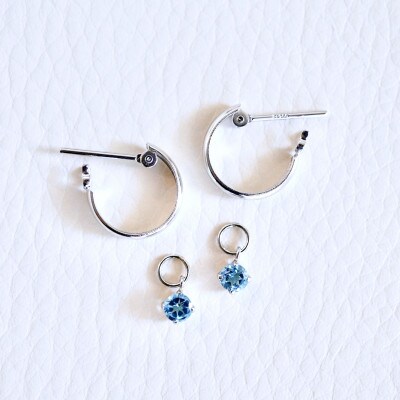 Pt900 プラチナ 2WAY ブルートパーズ フープピアス(直径10mm)保証書付SMK-5249