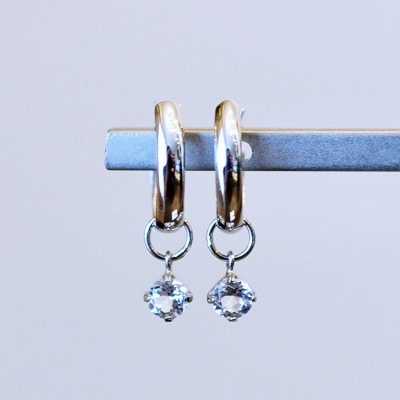 Pt900プラチナ 2WAY ホワイトトパーズ フープピアス(直径10mm)保証書付SMK-5249