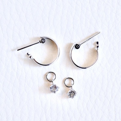 Pt900プラチナ 2WAY ホワイトトパーズ フープピアス(直径10mm)保証書付SMK-5249