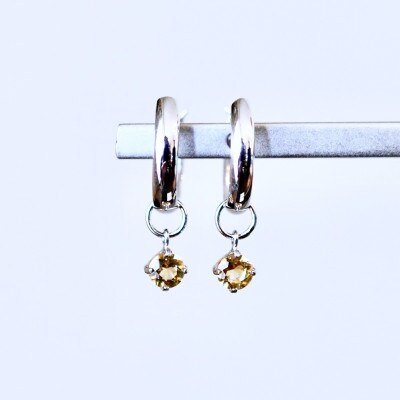 Pt900 プラチナ 2WAY シトリン フープピアス(直径10mm) 保証書付 SMK-5249