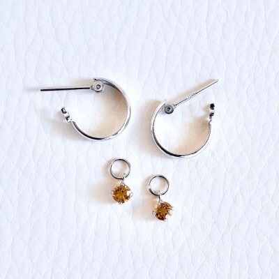 Pt900 プラチナ 2WAY シトリン フープピアス(直径10mm) 保証書付 SMK-5249