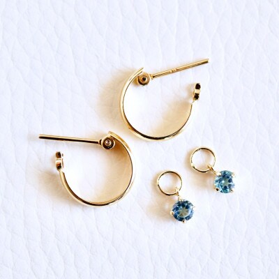 K18(18金) 2WAY ブルートパーズ フープピアス(直径10mm) 保証書付 SMK-5249