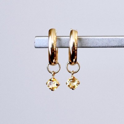 K18(18金) 2WAY 地金 シトリン フープピアス(直径10mm) 保証書付 SMK-5249