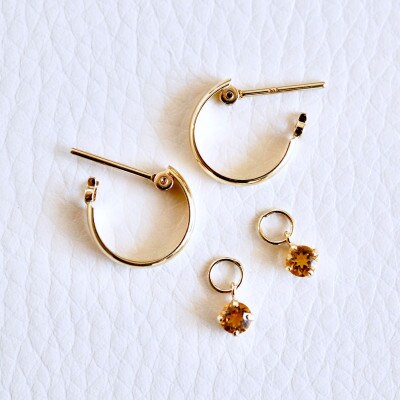 K18(18金) 2WAY 地金 シトリン フープピアス(直径10mm) 保証書付 SMK-5249