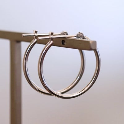 K14WG ホワイトゴールド 地金 フープ 定番 ピアス(直径20mm)保証書付 KO-0079