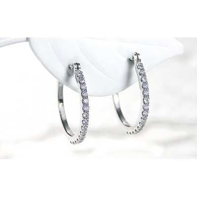 【0.16ct】K18WG　ダイヤモンド　フープピアス