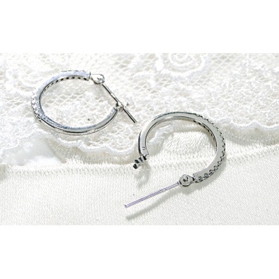 【0.16ct】K18WG　ダイヤモンド　フープピアス