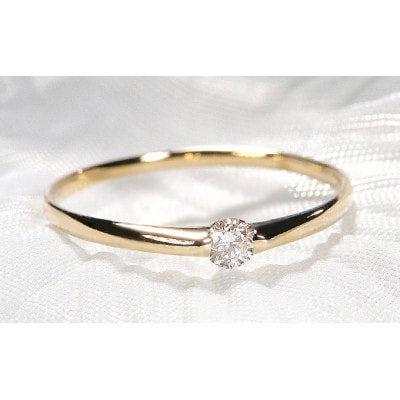 【0.1ct】K18YG ダイヤモンド一粒リング　12号