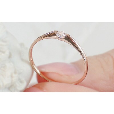【0.1ct】K18PG ダイヤモンド一粒リング　8号