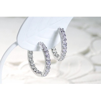 【0.7ct】K18WG ダイヤモンド中折れフープピアス【17mm】
