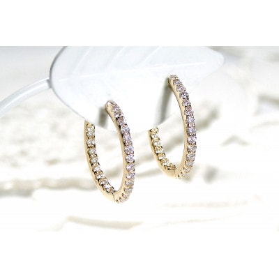 【0.5ct】K18YG ダイヤモンド中折れフープピアス【16mm】