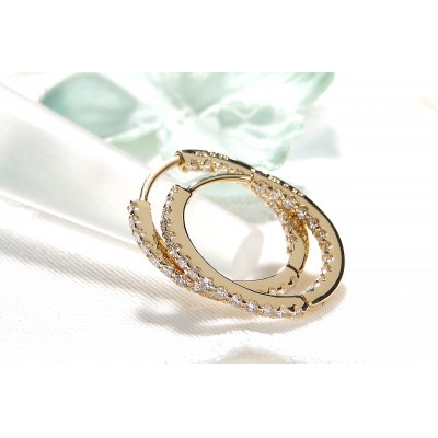 【0.5ct】K18YG ダイヤモンド中折れフープピアス【16mm】