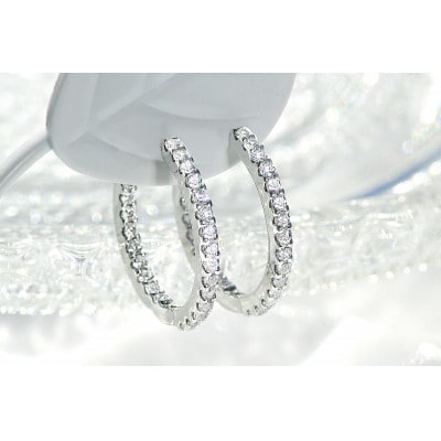 【0.5ct】K18WG ダイヤモンド中折れフープピアス【16mm】