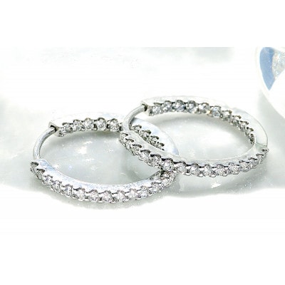 【0.5ct】K18WG ダイヤモンド中折れフープピアス【16mm】