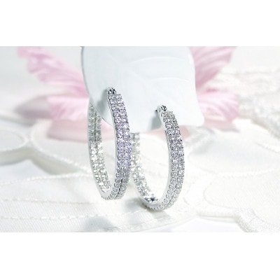 【1.0ct】K18WG ダイヤモンドエタニティフープピアス【20mm】