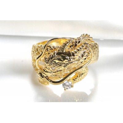 K18イエローゴールド　ダイヤモンド入りドラゴンリング　7.5号