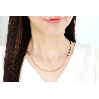 K18YGペーパークリップチェーンネックレス 幅3.6ミリ 中空