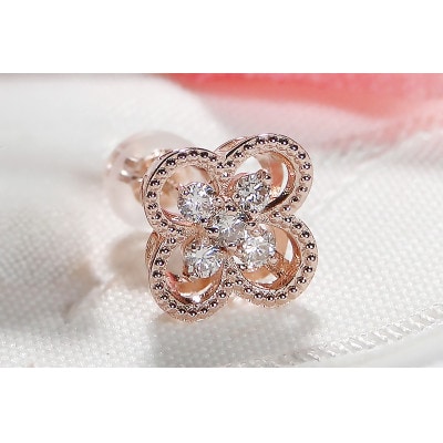 【0.26ct】K18PGダイヤモンド クローバー ピアス