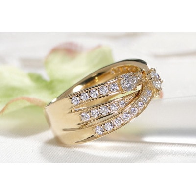 K18YG ハート&キューピッドダイヤモンド リング【0.98ct】鑑別カード・スコープ付10.5号
