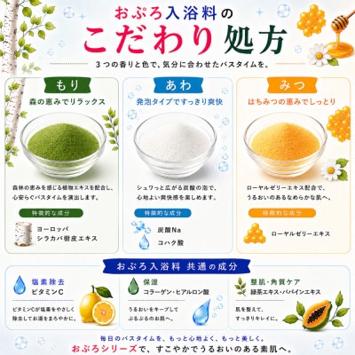 塩素除去入浴料 おぷろ 入浴料30(10包×3箱) 入浴用化粧品 詰合わせセット もり・あわ・みつ