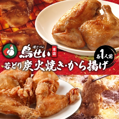 鳥せい本店の若どり炭火焼き&から揚げセット(各1人前)