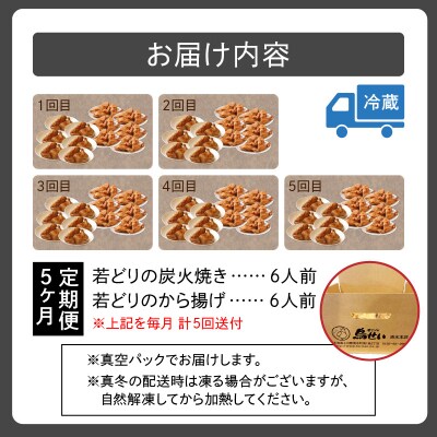 【5回定期便】鳥せい本店の若どり炭火焼き、から揚げセット
