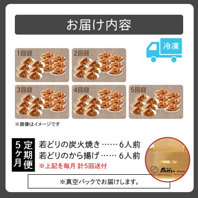 【5回定期便】鳥せい本店の若どり炭火焼き、から揚げセット