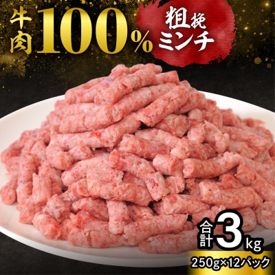 訳あり牛肉100%粗挽きミンチ!北海道産牛ひき肉3kg! (250g×12パック)