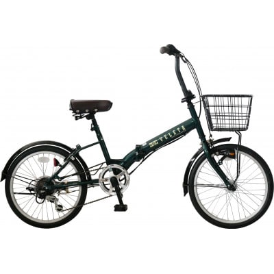 パンクしないオリタタミ自転車6段変速　LEDオートライト20型　ブリティッシュグリーン