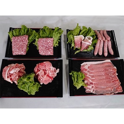 みらい豚詰め合わせセット【ロース・もも肉切落し・挽肉・粗挽きホワイトウインナー・オリジナル生ハム】