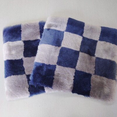 【ブルー】ムートンクッション Sサイズ(40×40cm　毛長:25mm)2枚