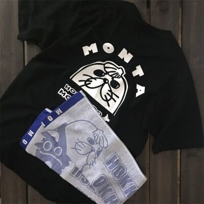 ゆるキャラ紋太グッズ(Tシャツ[ブラックS]、タオル[ブルー])