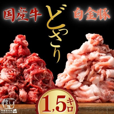 岩手薫る国産牛×白金豚どっさりセット切り落とし1.5kg (国産牛600g・白金豚900g)冷凍
