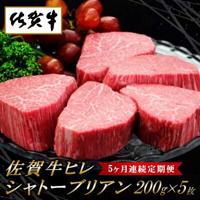 佐賀牛ヒレシャトーブリアン200g×5枚【5ヶ月連続定期便】 (H065120)