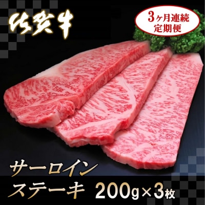 佐賀牛サーロインステーキ 200g×3枚【3カ月連続定期便】 (H065127)