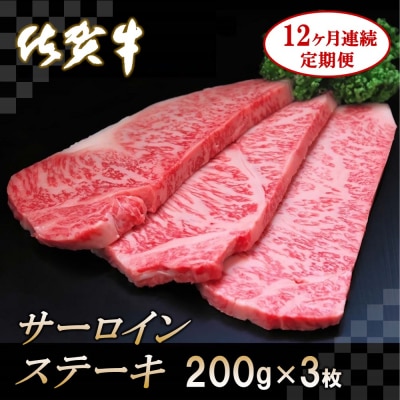 佐賀牛サーロインステーキ 200g×3枚【12カ月連続定期便】 (H065129)