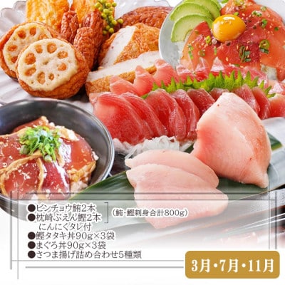 定期便(2回配送)一本釣りかつお・まぐろ三昧　(さつまあげも) DD-6005