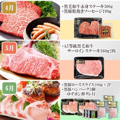 定期便(1年で10回配送)お楽しみ便(A5等級黒毛和牛・鹿籠豚(黒豚)・かご豚加工品等HH-6004